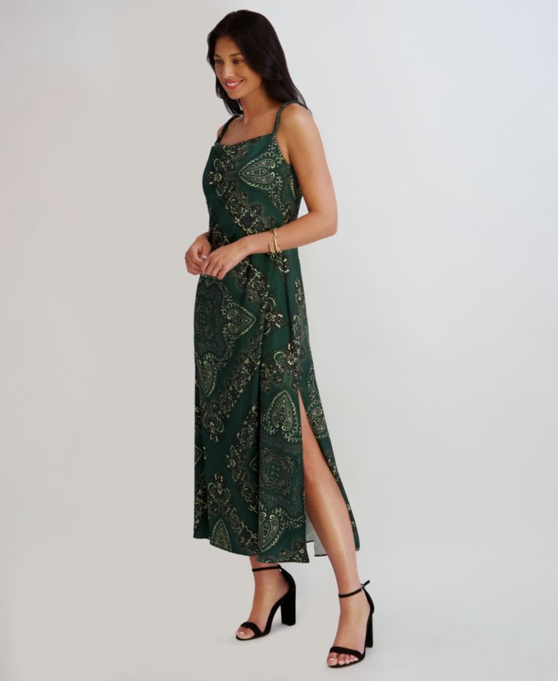 Women's Printed Cowl Neck Satin Midi Dress