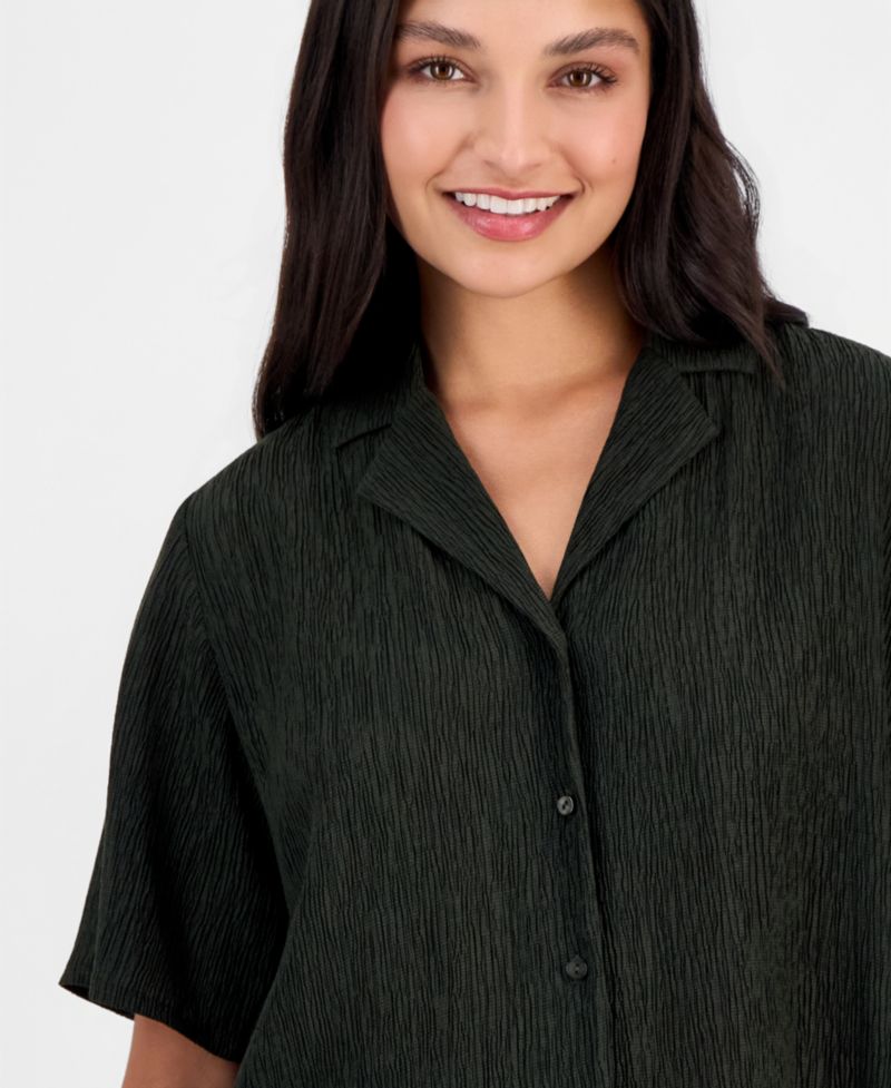 Women's Notch-Collar Elbow-Sleeve Shirt