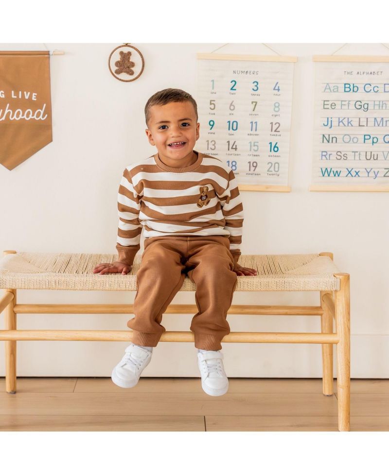 Big Boys (10-12) Teddy Bear Patch Striped Sweatshirt
