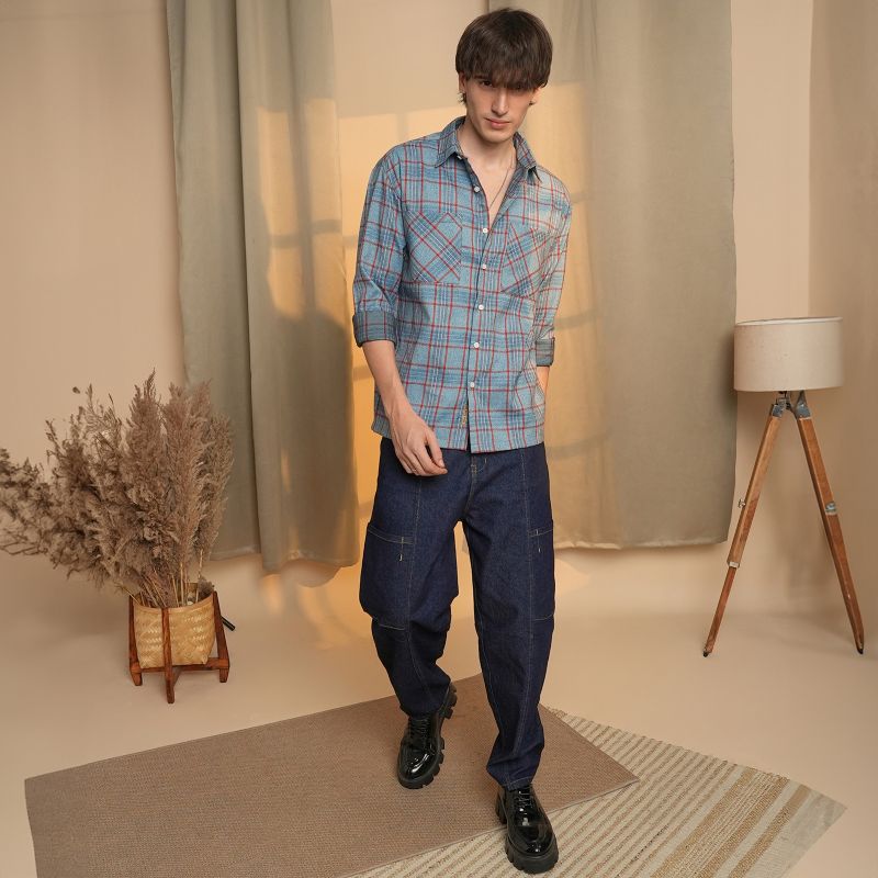 Men's Cornflower Blue Tartan Plaid Shirt