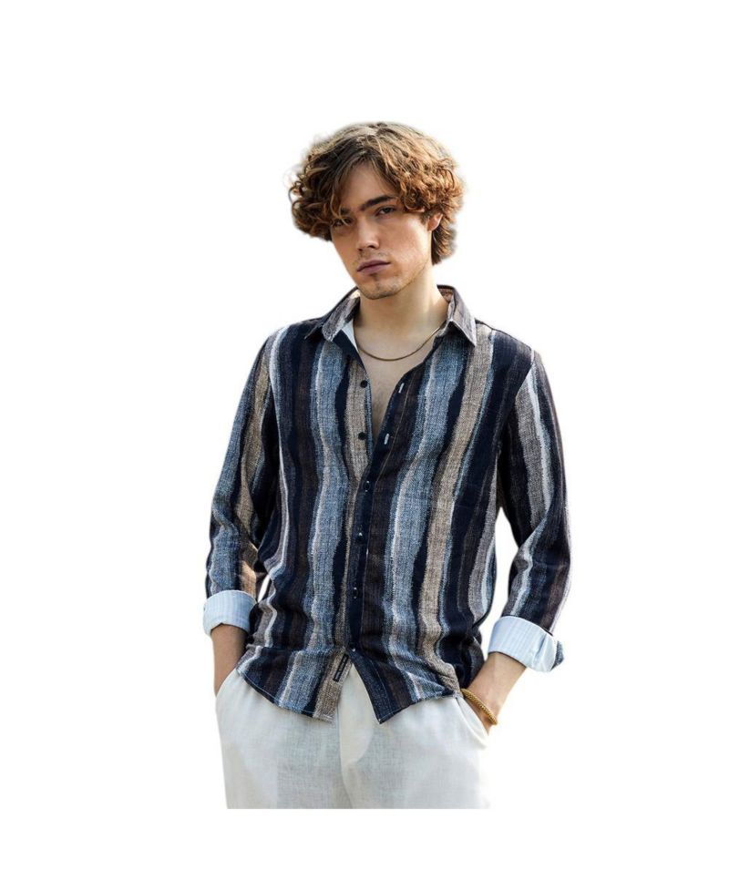Men's Prussian Blue & Ash Brown Brushed-Stripe Shirt