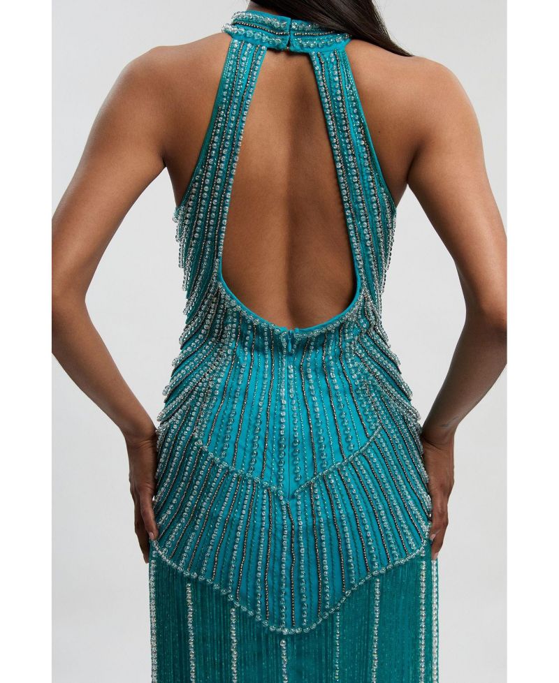 Women's Crystal Fringe Maxi Dress