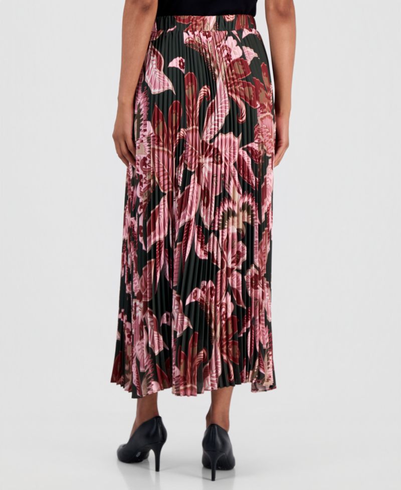 Women's Pleated Floral A-Line Skirt