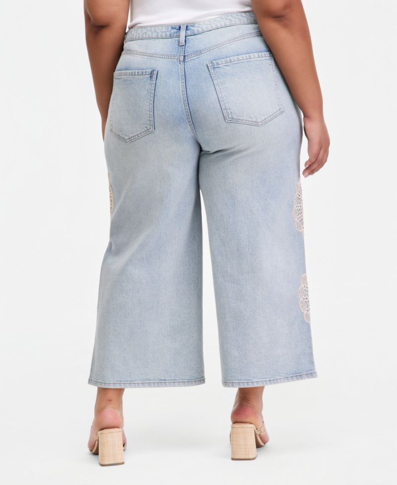 Trendy Plus Size Wide-Leg Doily-Accent Jeans