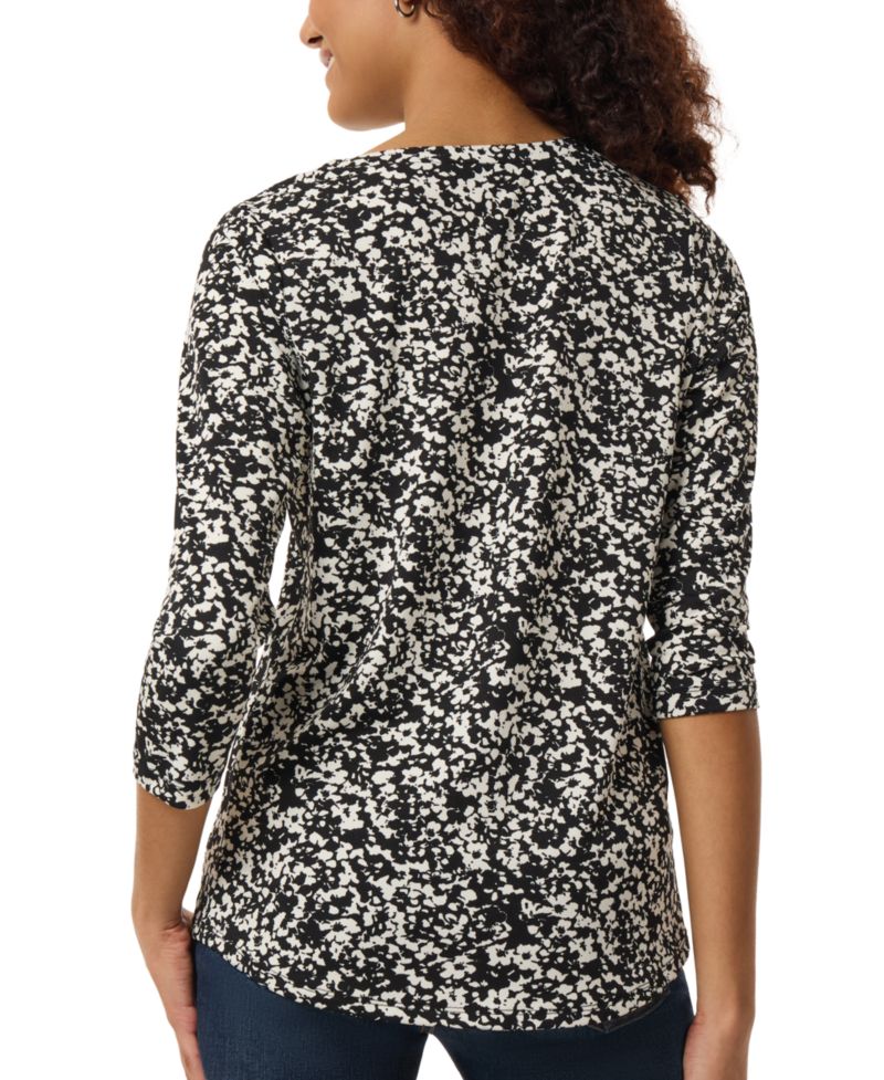 Petite Floral-Print 3/4-Sleeve Top