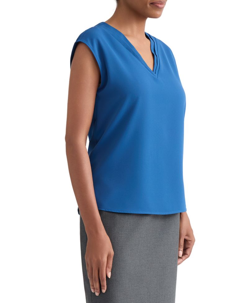 Petite Pleat-Neck Sleeveless Blouse