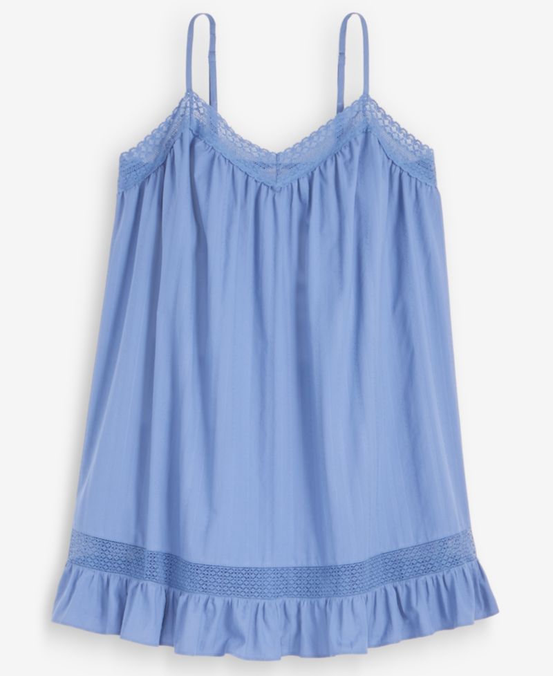 Women's Lace-Trim V-Neck Cotton Chemise Nightgown