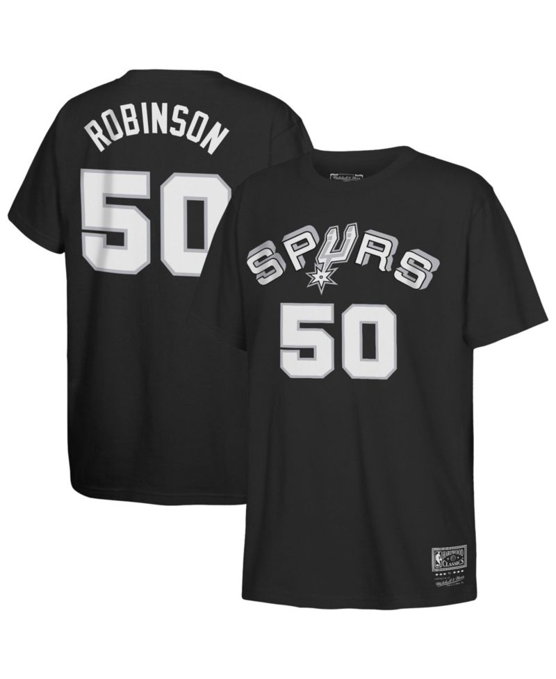 Big Boys and Girls Mitchell Ness David Robinson Black San Antonio Spurs Hardwood Classics Name & Number T-Shirt