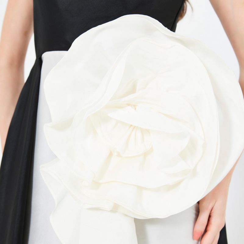 Women's One Shoulder Dress With Cascading Ruffle Flower Detail