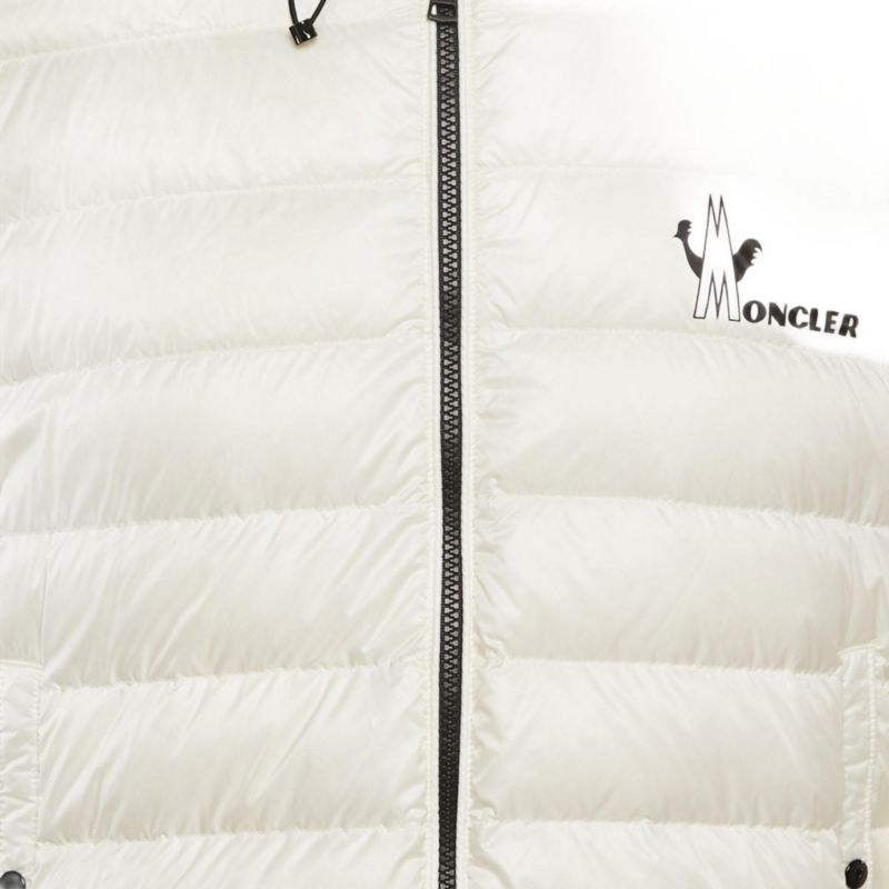 Men's White Logo Print Cotton Knit And Quilted Nylon Down Jacket