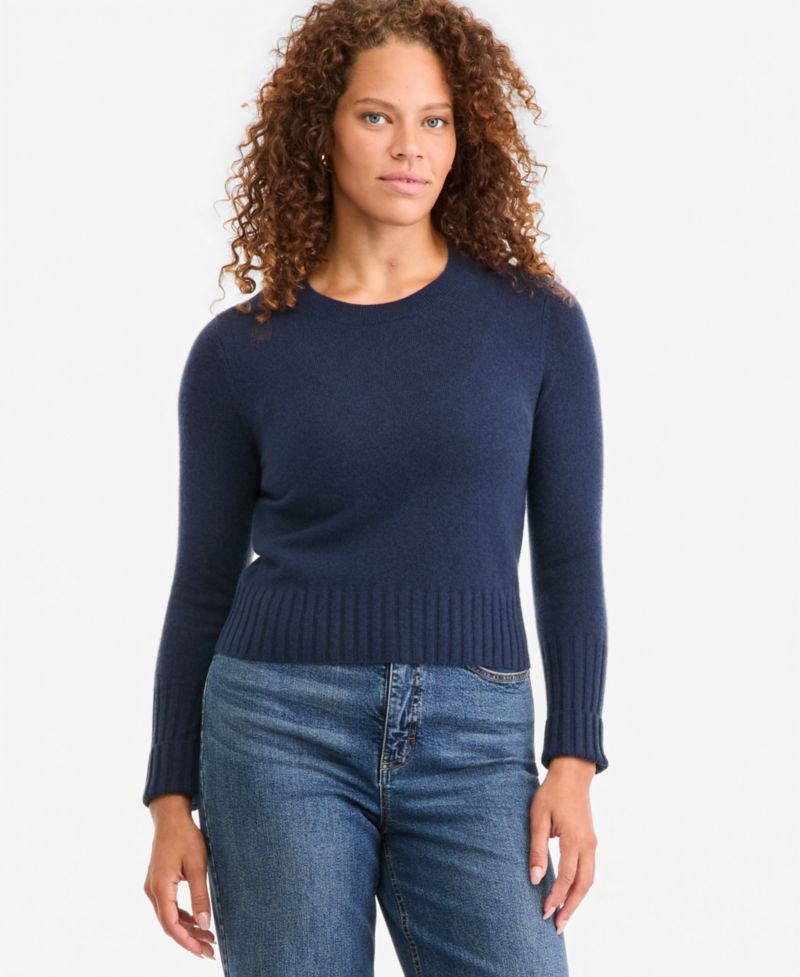 Women's 100% Cashmere Crewneck Shrunken Pullover Sweater