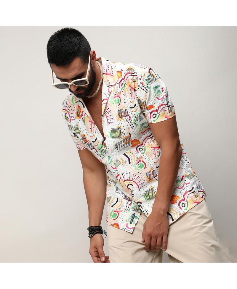 Men's Multicolour Mesh Graphic Shirt