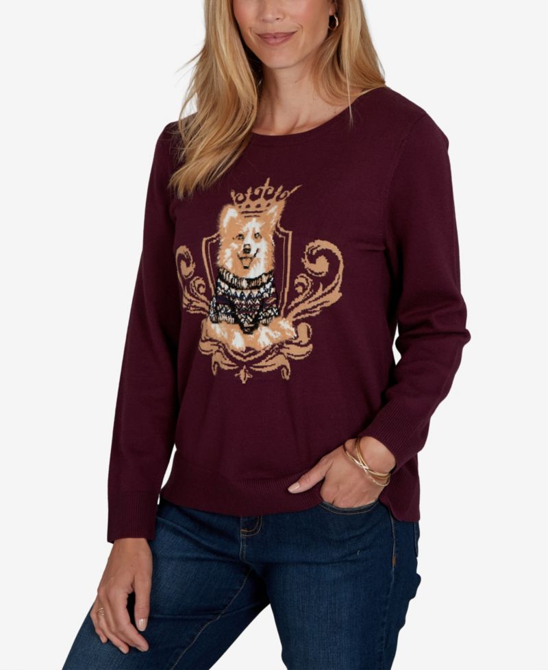 Petite Corgi-Graphic Scoop Neck Pullover