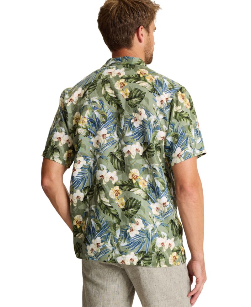 Men's Orchid O'Lei Short-Sleeve Bungalow Collar Printed Linen Shirt