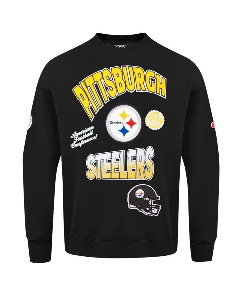 Men's Black Pittsburgh Steelers Turn It Up Drop Shoulder Pullover Sweatshirt