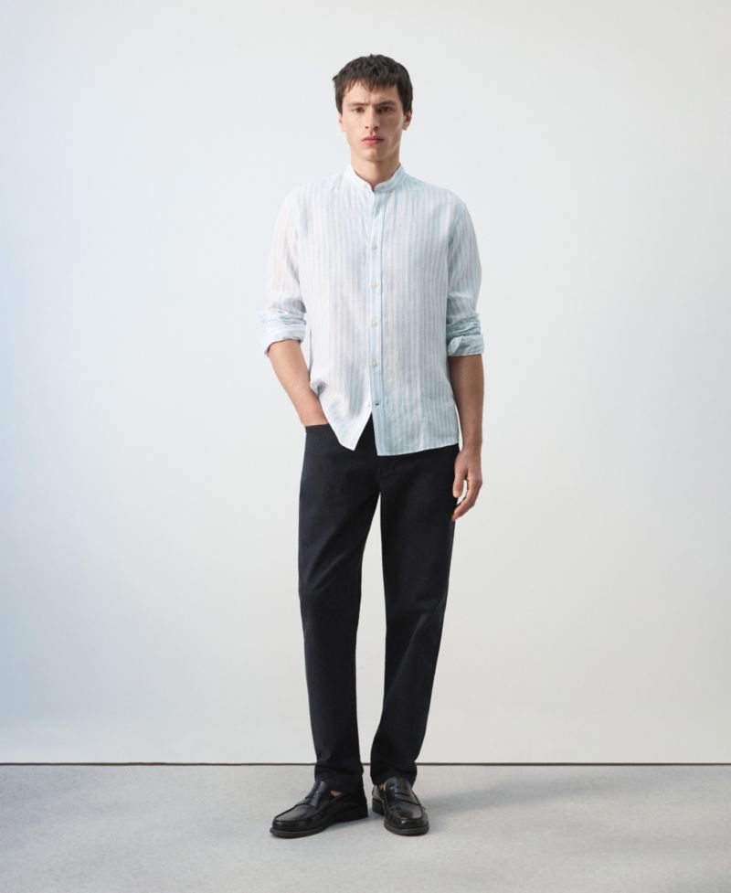 Men's Mandarin Collar Striped Shirt