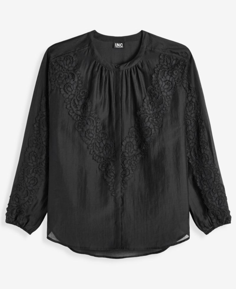 Women's Long Sleeve Lace-Trim Blouse