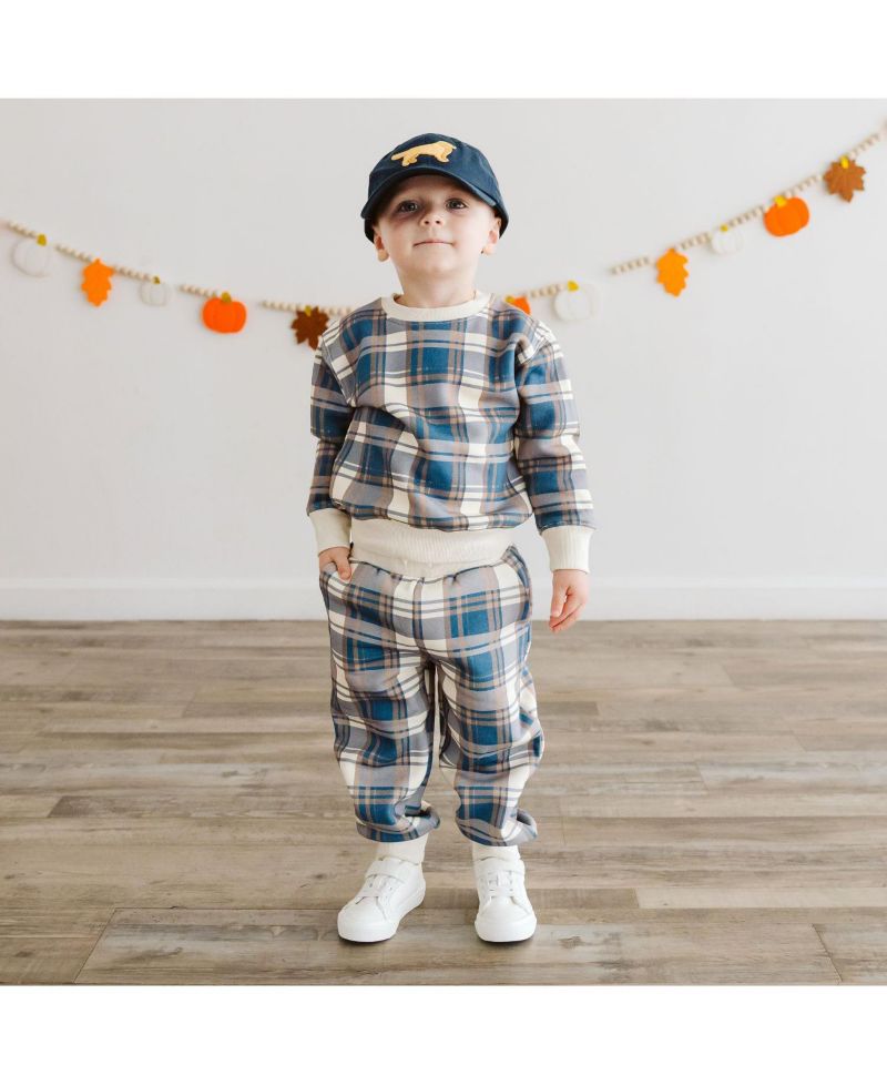 Baby Boys Navy Plaid Sweatshirt and Jogger Set