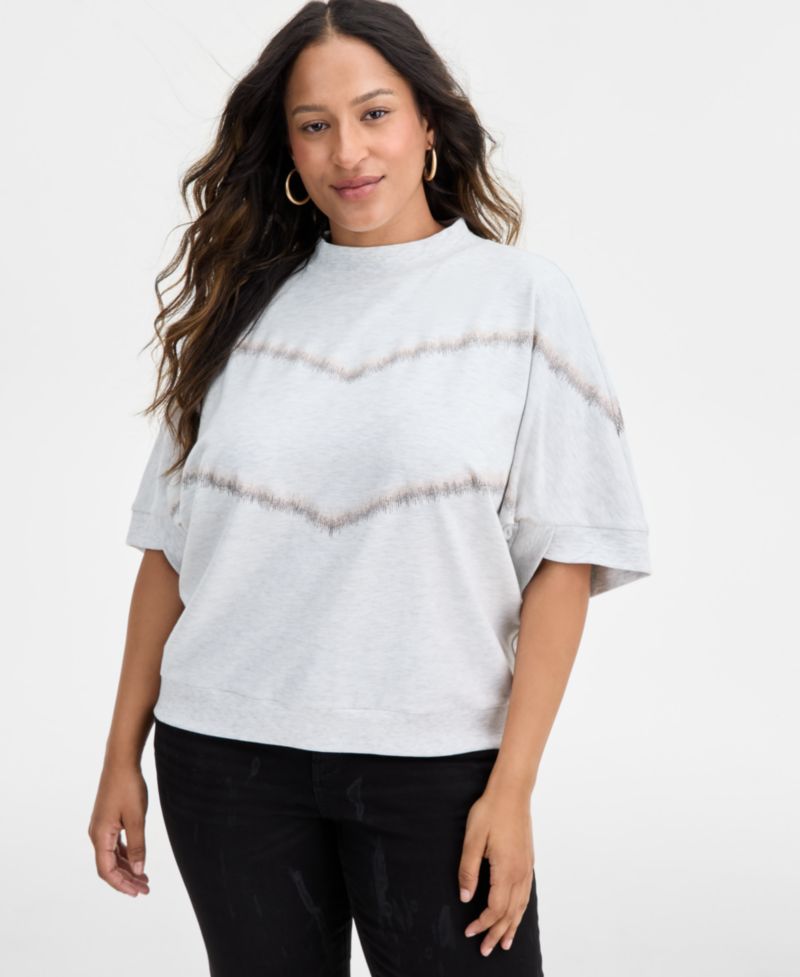 Plus Size Elbow-Sleeve Mock-Neck Top