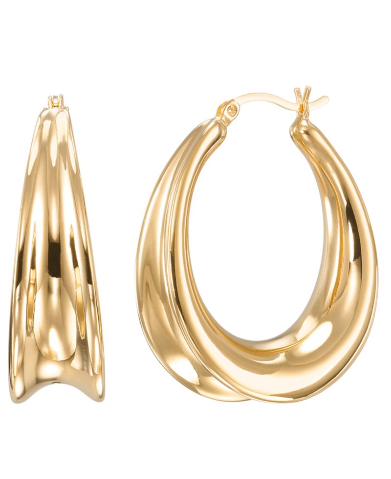 High Polished Concave Oval Hoop Earrings in 18k Yellow Gold Over Sterling Silver
