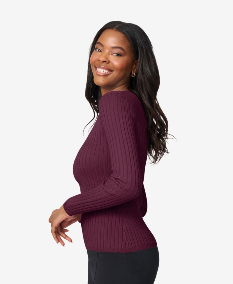 Womens Crewneck Ribbed-Knit Sweater