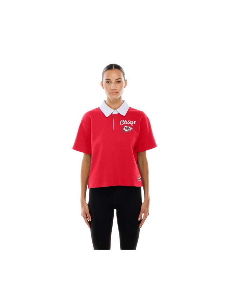 Women's Red Kansas City Chiefs Throwback Boxy Cropped Polo Shirt