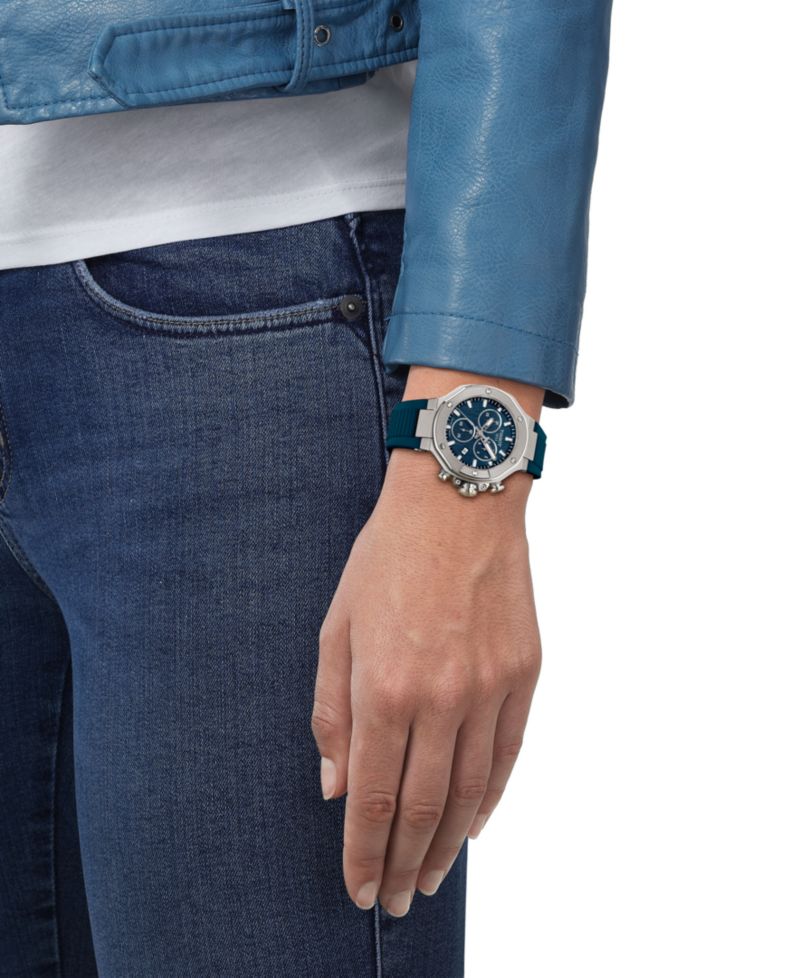 Unisex Quartz Chronograph Blue Dial Rubber Strap Watch, 38mm