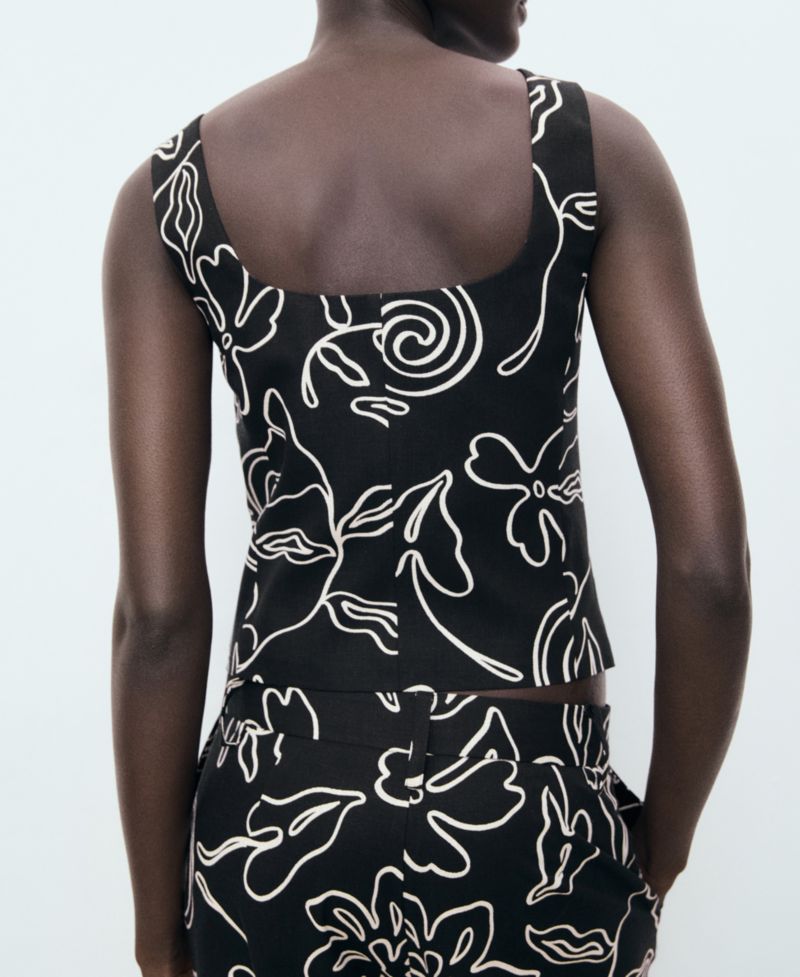Women's Floral-Print Linen Suit Vest