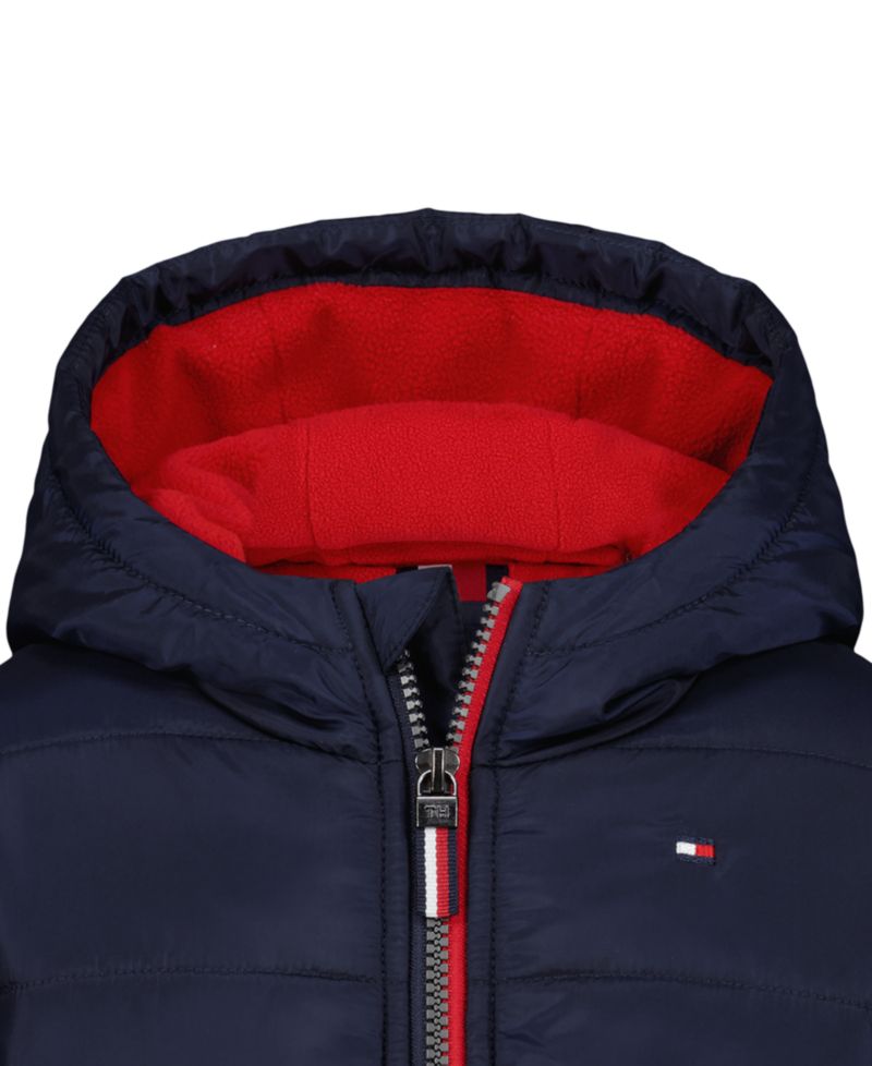 Baby Boys' Hooded Fleece-Lined Sleeve Logo Puffer Jacket