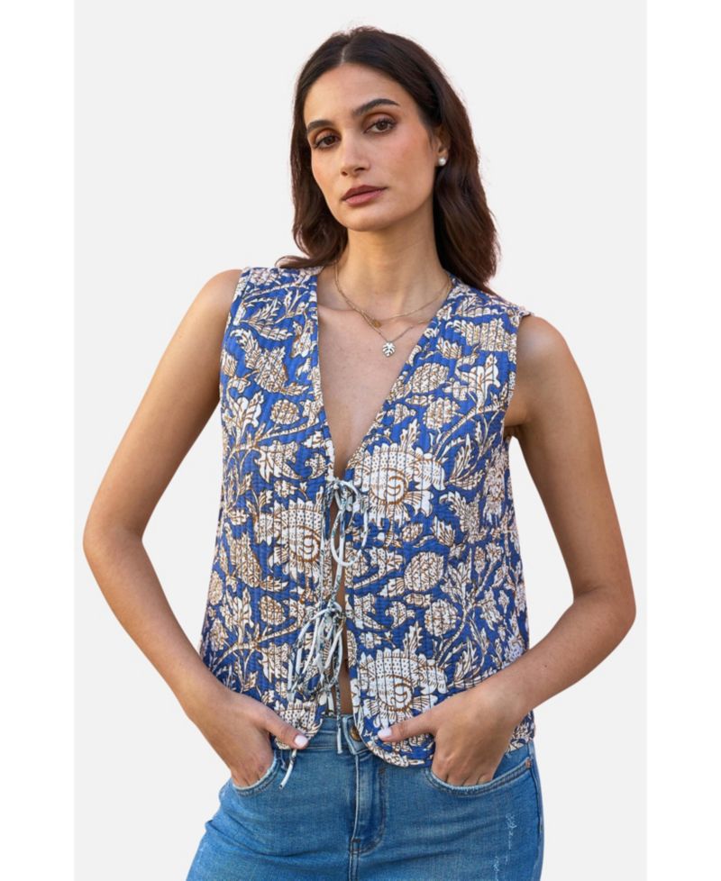 Women's Floral Reversible Quilted Vest Jacket
