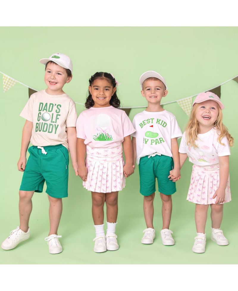 Little Girls Golf Tee Bow Patch Short Sleeve T-Shirt