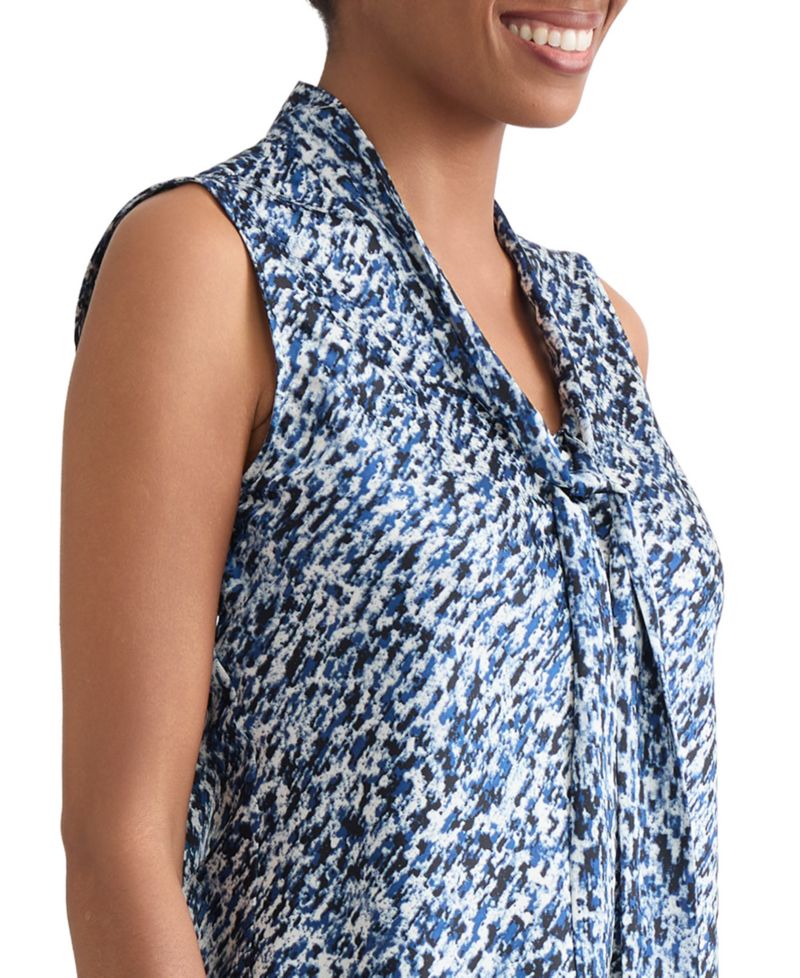Women's Printed Tie-Neck Sleeveless Blouse