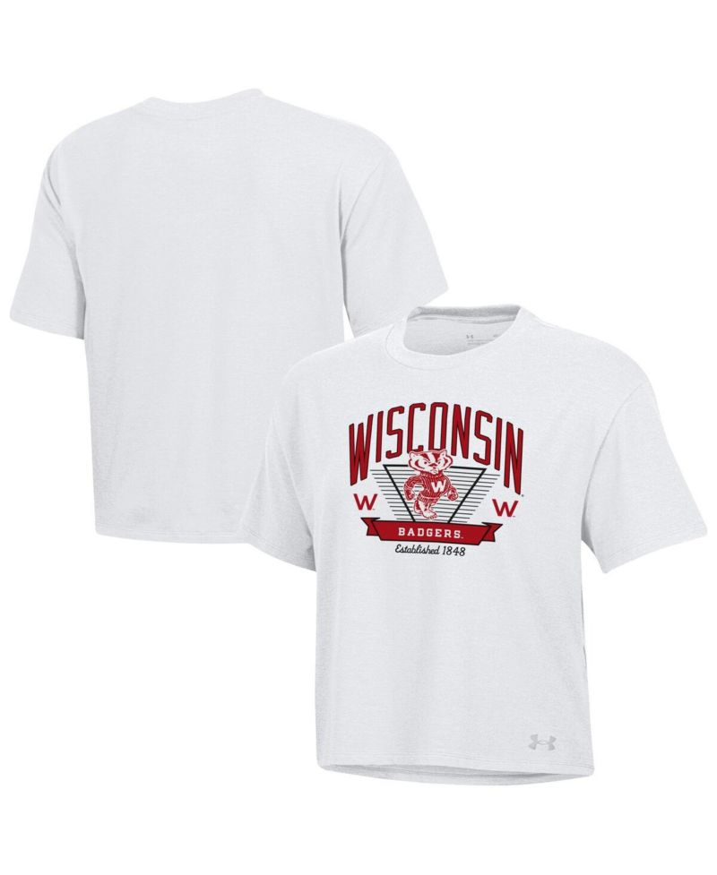 Women's White Wisconsin Badgers Essentials Icon Ultra-Soft Tri-Blend Boxy Cropped T-Shirt