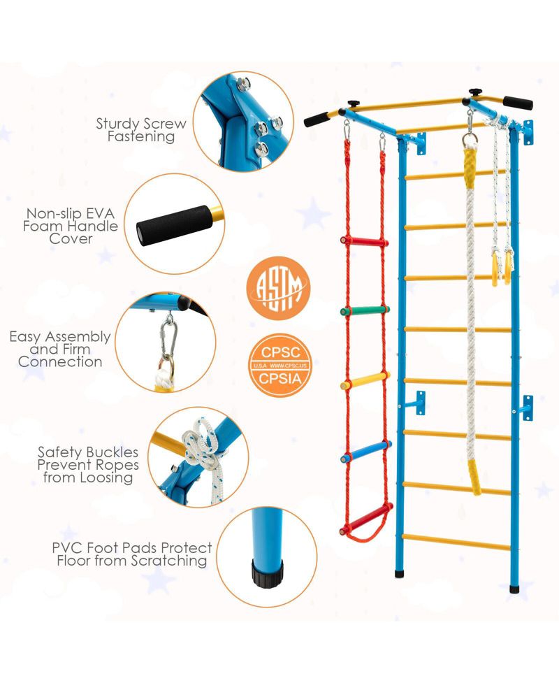 5 In 1 Kids Indoor Gym Playground Swedish Wall Ladder-Yellow
