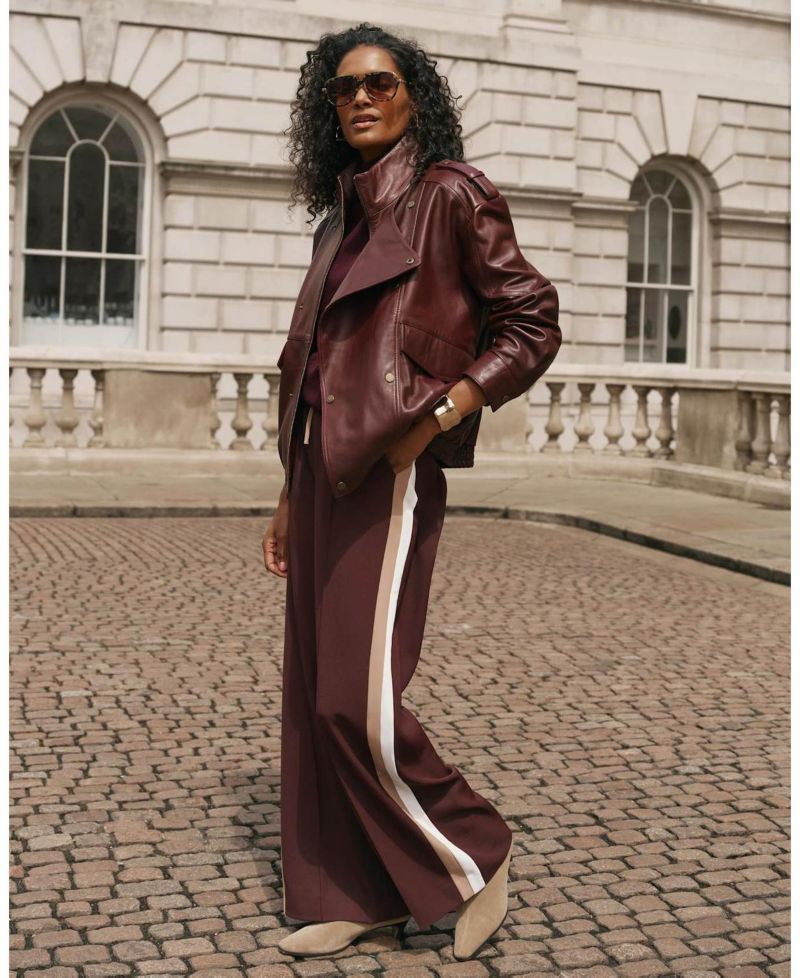 Women's Side Stripe Tie Waist Wide Leg Trousers