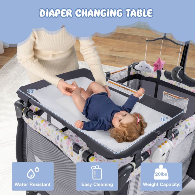 Baby Playard Nursery Center Crib with Hanging Toys Music Box