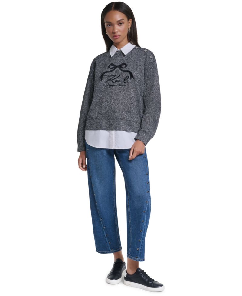 Women's Collared Oversized Logo-Bow Sweatshirt