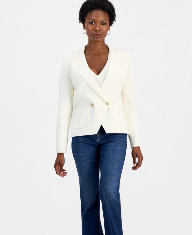 Petite Double-Breasted Patch Pocket Sweater
