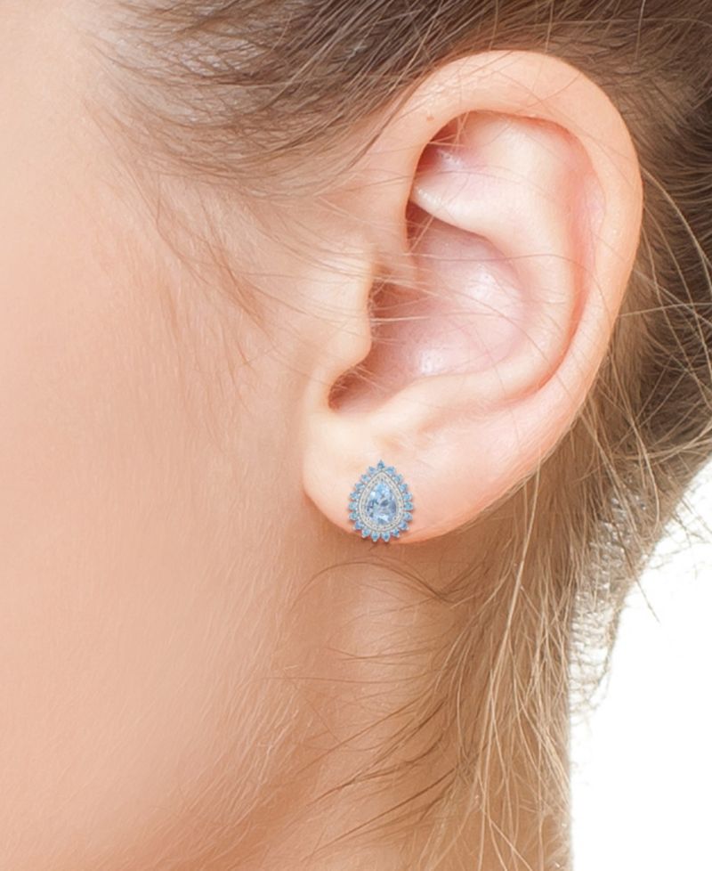 EFFY® Aquamarine (1-3/8 ct. t.w.), Blue Topaz (5/8 ct. t.w.) & Diamond (5/8 ct. t.w.) Stud Earrings in 14k White Gold