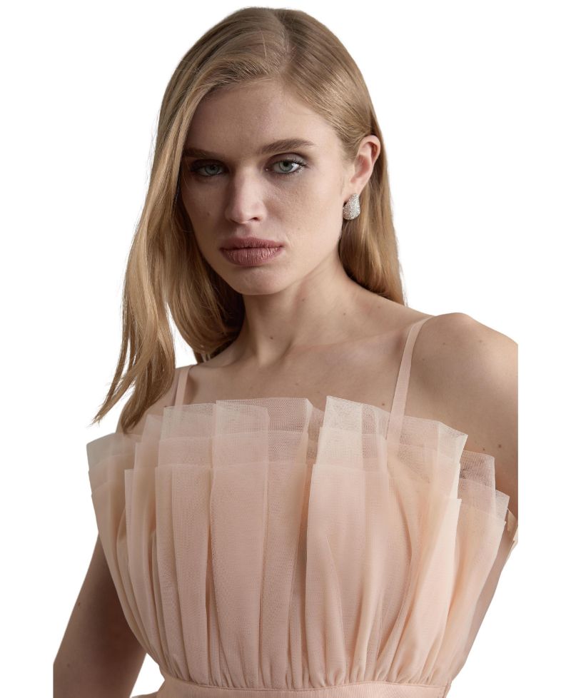 Women's Square Neck Tiered Tulle Midi Dress