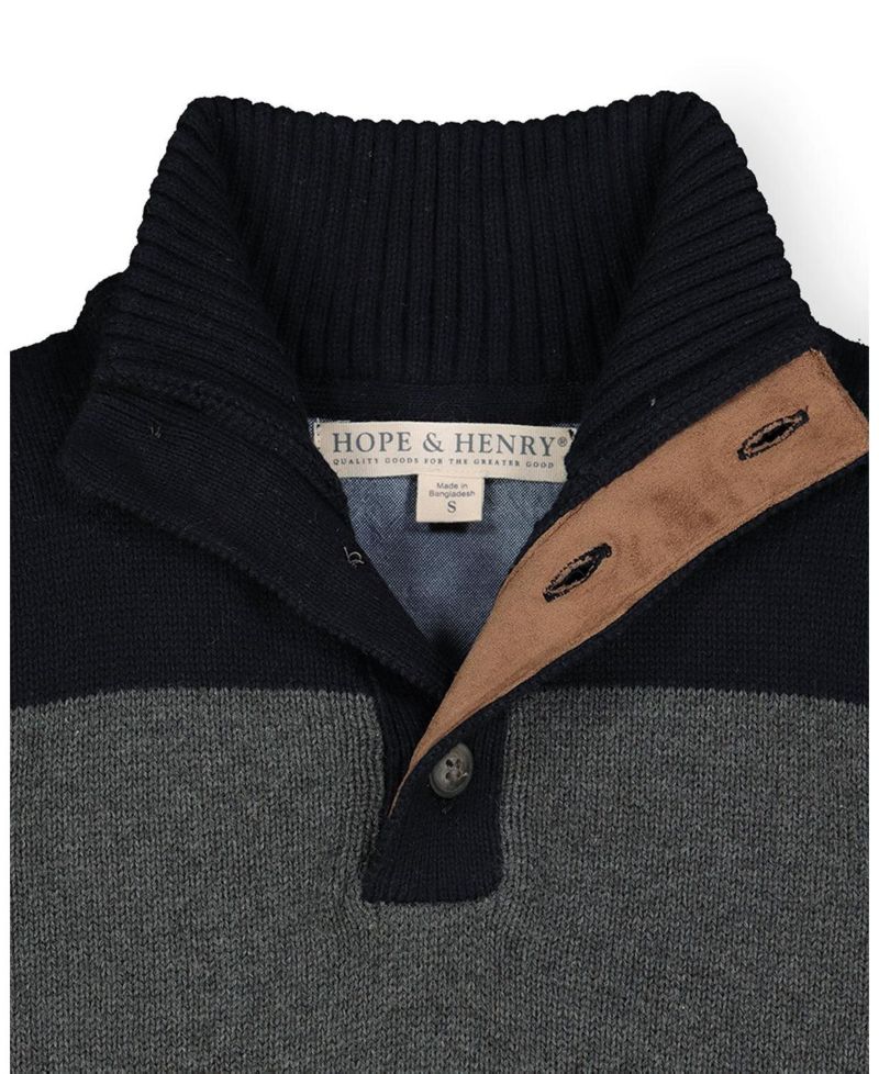 Little Boys Hope and Henry 5- 7 Organic Mock Neck Sweater with Elbow Patches