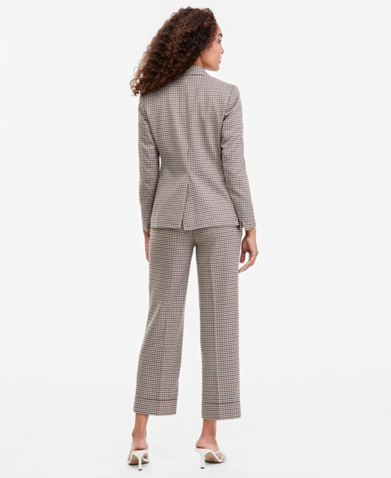 Women's One-Button-Front Blazer, Y-Neck Blouse & Mid-Rise Ankle Pants