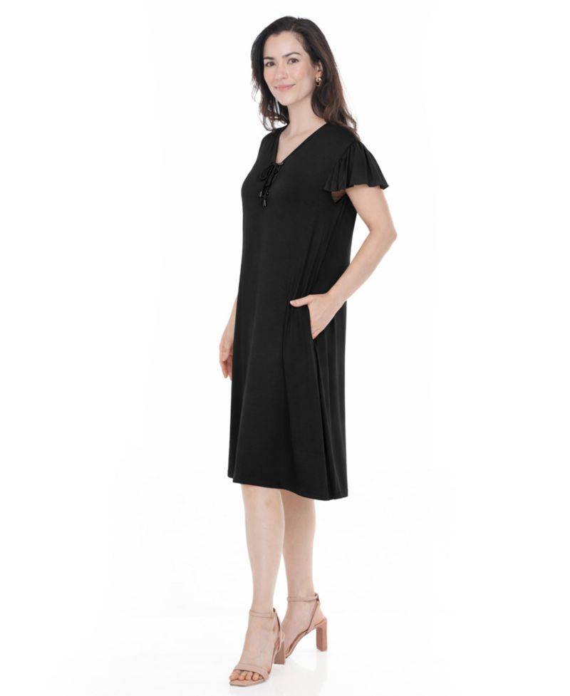 Women's V-Neck Tie-Front Flutter-Sleeve Shift Dress