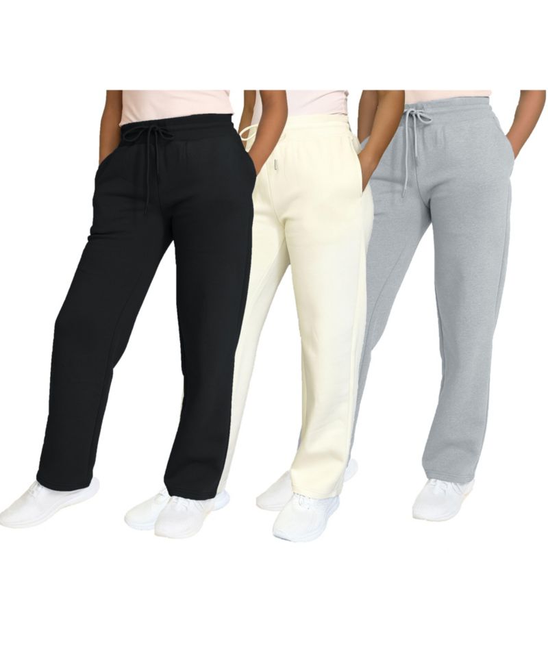 Women's Heavyweight Wide Leg Loose Fit Fleece Sweatpants-3 Pack