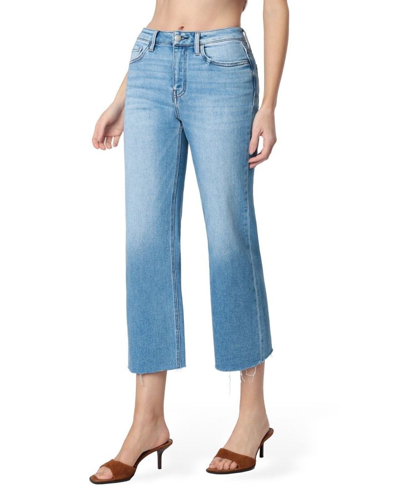 Women's High Rise Raw Hem Crop Slim Wide Leg Jeans