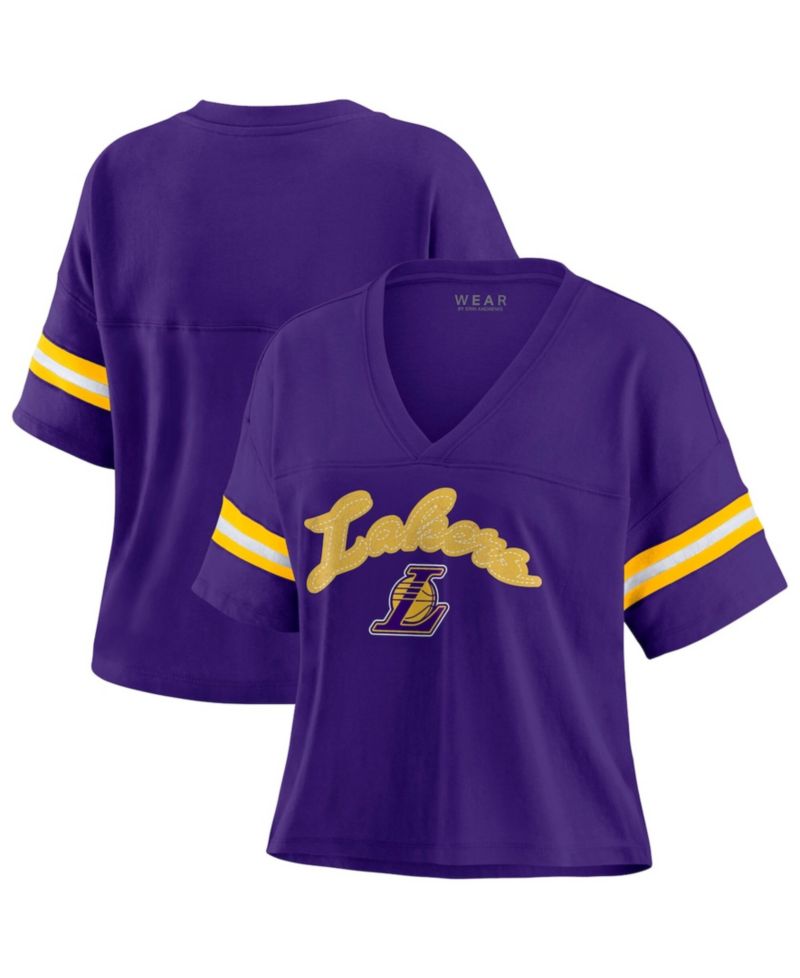 Women's Purple Los Angeles Lakers Plus Size Color Block Boxy V-Neck T-Shirt