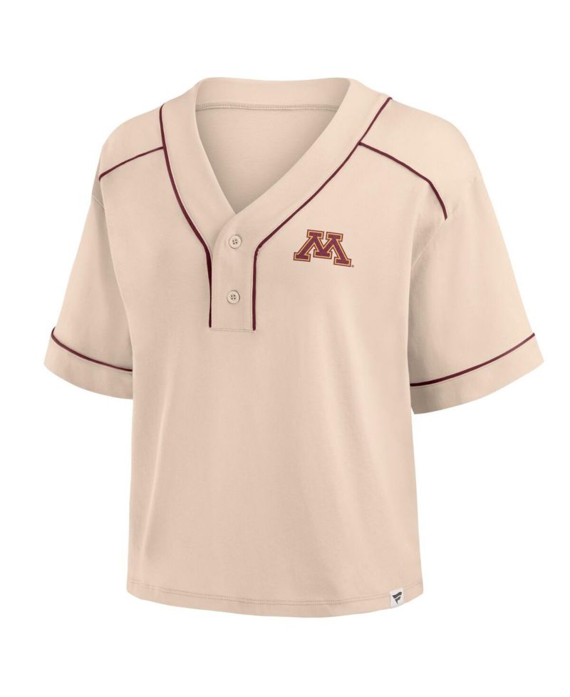 Women's Tan Minnesota Golden Gophers Oversized Dominant Force Cropped V-Neck T-Shirt