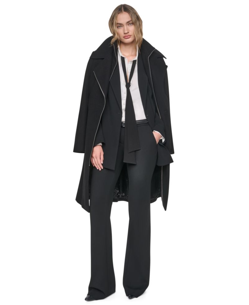 Women's Faux-Leather Trimmed Asymmetrical Wrap Coat