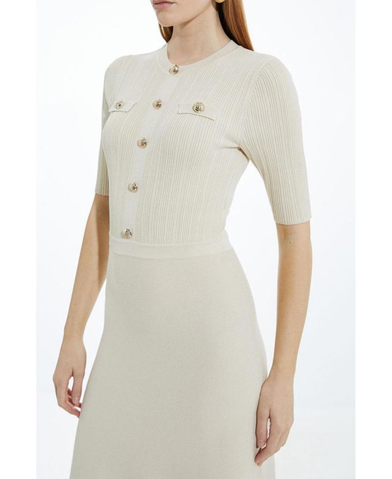 Women's Rib Knit Military Trim Maxi Dress
