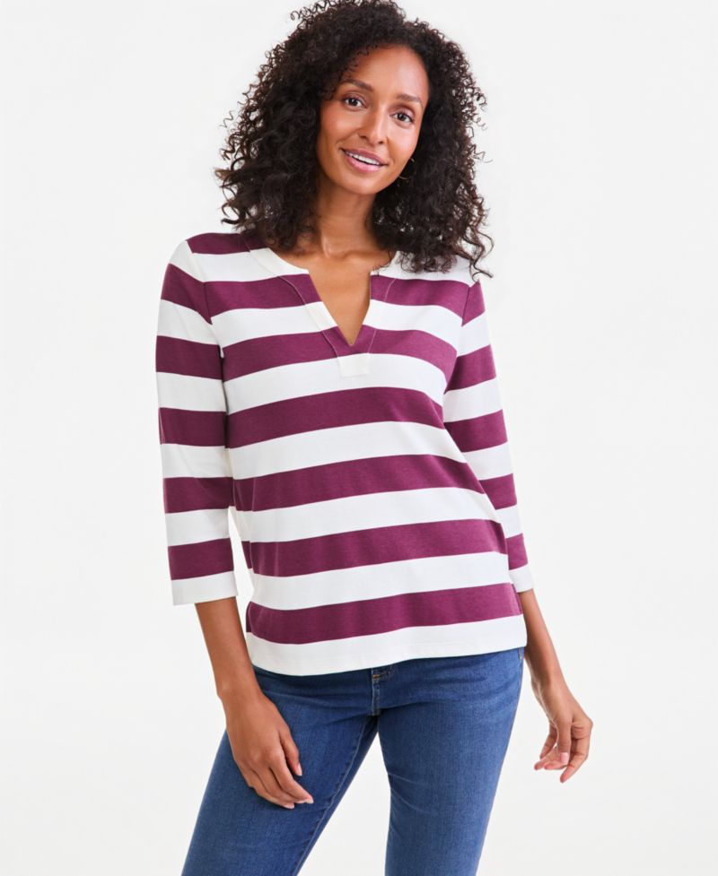 Petite Printed Split Neck 3/4-Sleeve Tunic